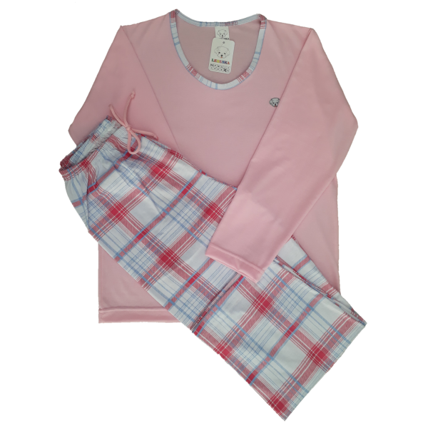 0367 Pijama Rosa com Calça Xadrez 10